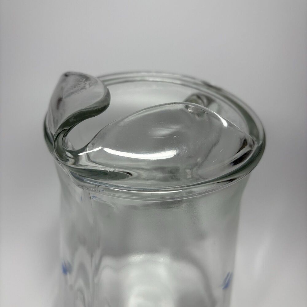 Libbey White Fence Blue Birds Red Flowers Clear Glass Pitcher 64 oz Cottagecore - Picture 4 of 6